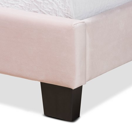 Baxton Studio Caprice Modern and Contemporary Glam Light Pink Velvet Fabric Twin Size Panel Bed 183-11253-Zoro